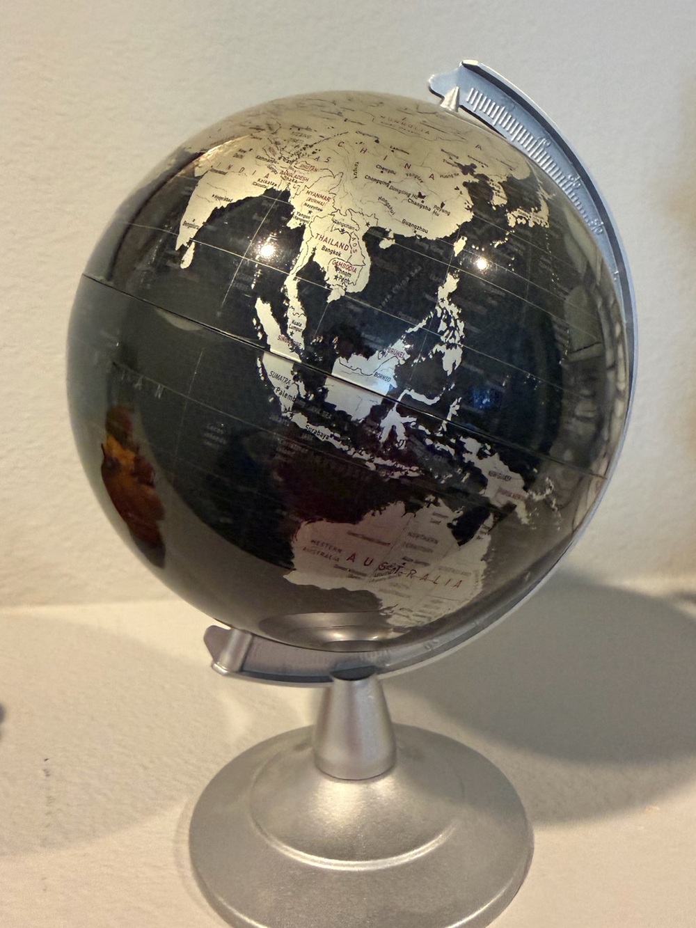 Black and Silver Decorative Desk Globe 6" Diameter